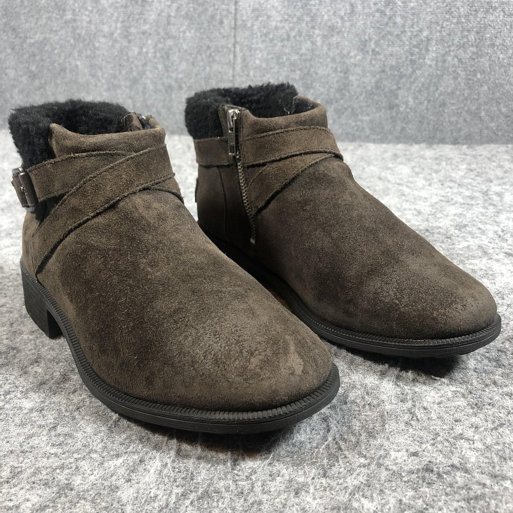 UGG Shearling Ankle Boots Womens 8.5 Brown Suede Buckle Zip Warm Comfort